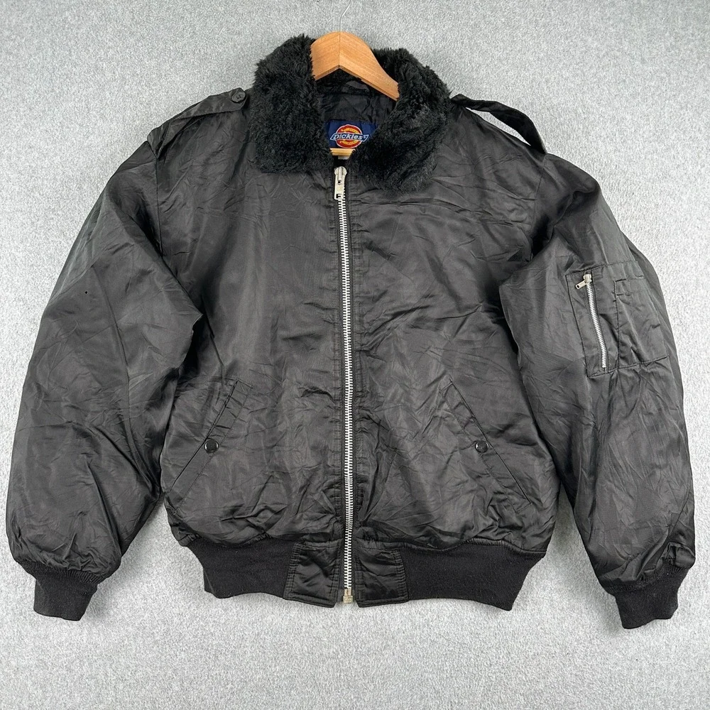 Dickies Jacket Mens S‎ Black Bomber Faux Fur Collar Quilted Lining Full Zip Work